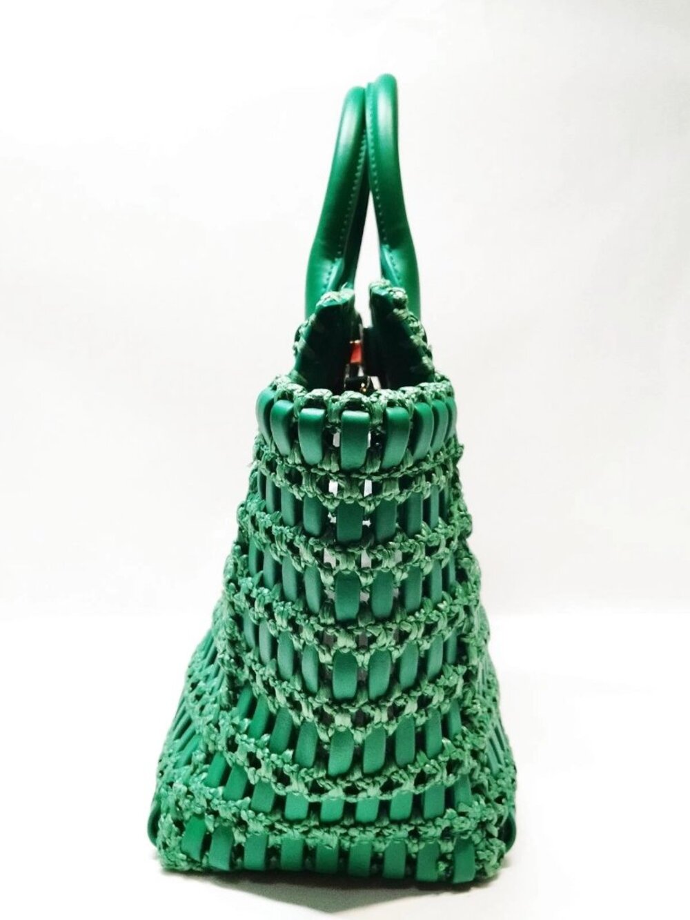 Authentic Salvatore Ferragamo Studio Woven Leather Tote Bag Green Gancini Luxury - Picture 4 of 16